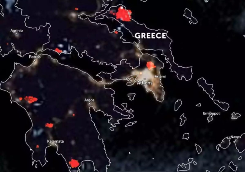 φωτιές Ελλάδα χάρτης
