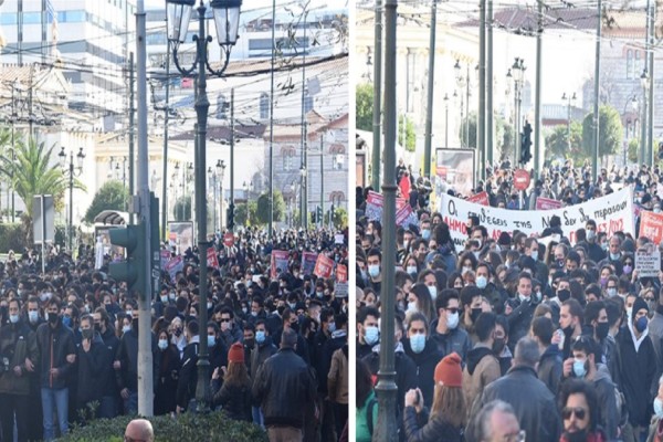 Χάος στο κέντρο της Αθήνας: Κορωνο-συνωστισμός στο συλλαλητήριο παρά την απαγόρευση συγκεντρώσεων άνω των 100 ατόμων!