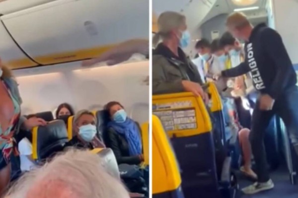 Μπουνιές και κλωτσιές σε πτήση της Ryanair! Έσυραν από τα μαλλιά γυναίκα εκτός αεροπλάνου λόγω... μάσκας!