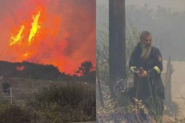 Φωτιά στη Λέσβο: Ιερείς στη μάχη με τις φλόγες - Με πυροσβεστικά ρούχα πάνω από τα ράσα (video)