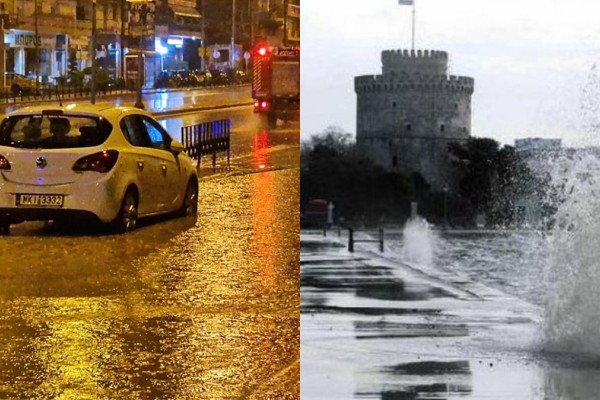 Κακοκαιρία: Πλημμύρισαν ξανά δρόμοι στη Θεσσαλονίκη - Αυτοκίνητο «καρφώθηκε» σε κατάστημα