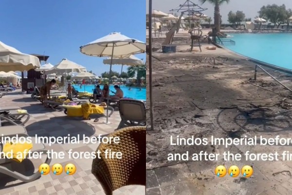 Φωτιά στη Ρόδο: Συγκλονιστικό βίντεο τουρίστα με το ξενοδοχείο που έμενε στη Λίνδο πριν και μετά