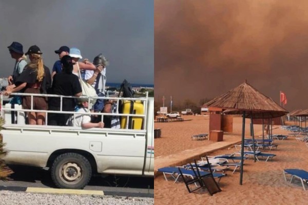 Φωτιά στη Ρόδο: Απομακρύνουν τους τουρίστες ακόμα και με αγροτικά - Κάηκαν ξενοδοχεία (Video)