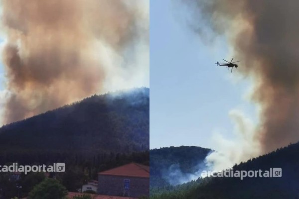 Μεγάλη φωτιά στην Τρίπολη: Καίει στην περιοχή του Αγίου Βλάσση - Απειλείται το Μαίναλο