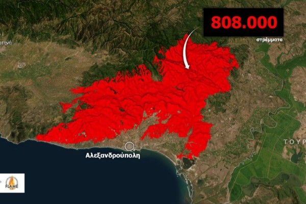 Φωτιά στην Αλεξανδρούπολη: Ξεπέρασε τα 800.000 στρέμματα η καμένη γη σε Έβρο και Ροδόπη