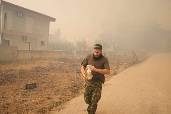 Φωτιά στην Πάρνηθα: Κάτοικος τρέχει να σωθεί με μια γάτα στα χέρια (photos)