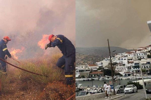 Θεριεύει η φωτιά στην Άνδρο: Ήχησε το «112» - Εκκενώνεται το χωριό Γίδες (video)