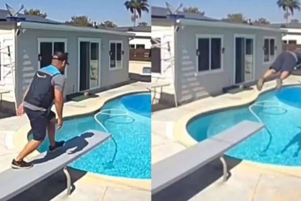 Ντελιβεράς παρέδωσε παραγγελία σε σπίτι και έκανε… βουτιά στην πισίνα! (video)