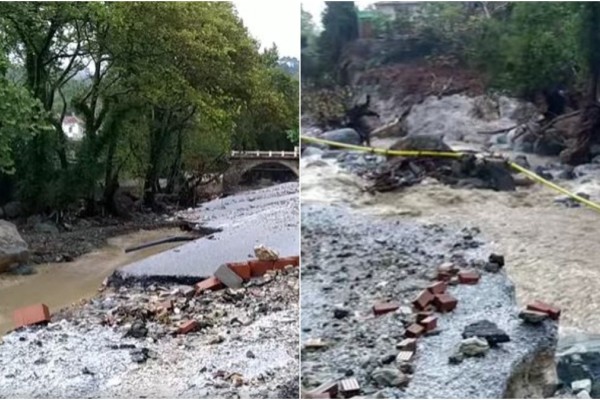 Πάει κι αυτός: Κατέρρευσε δρόμος προς το Πήλιο μετά τις πλημμύρες και έγινε ποτάμι (video)