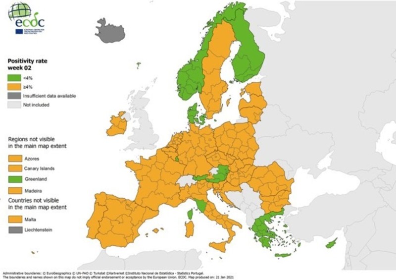 Αυτός είναι ο επιδημιολογικός χάρτης της Ευρώπης.