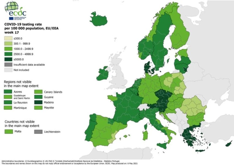 Στο πράσινο η Ελλάδα στους χάρτες χάρτες του ECDC