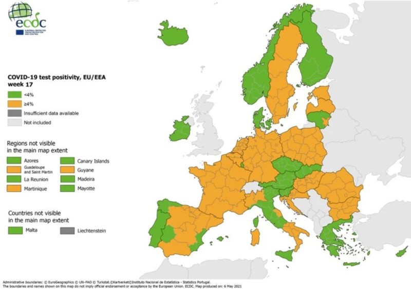 Χάρτης στον πίνακα θετικότητας η Ελλάδα