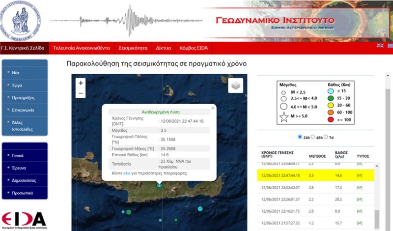 Σεισμός ταρακούνησε τα ξημερώματα το Ηράκλειο Κρήτης