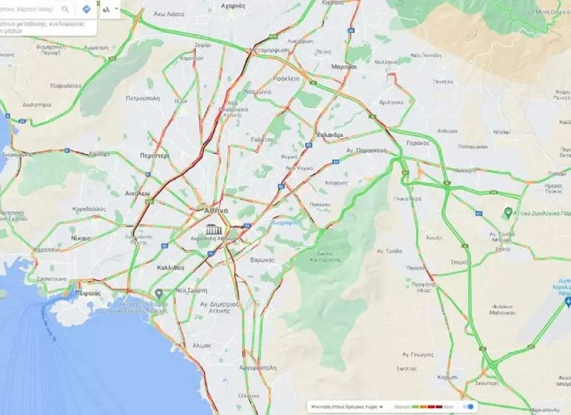 Εικόνα της κίνησης μέσω του χάρτη της Google