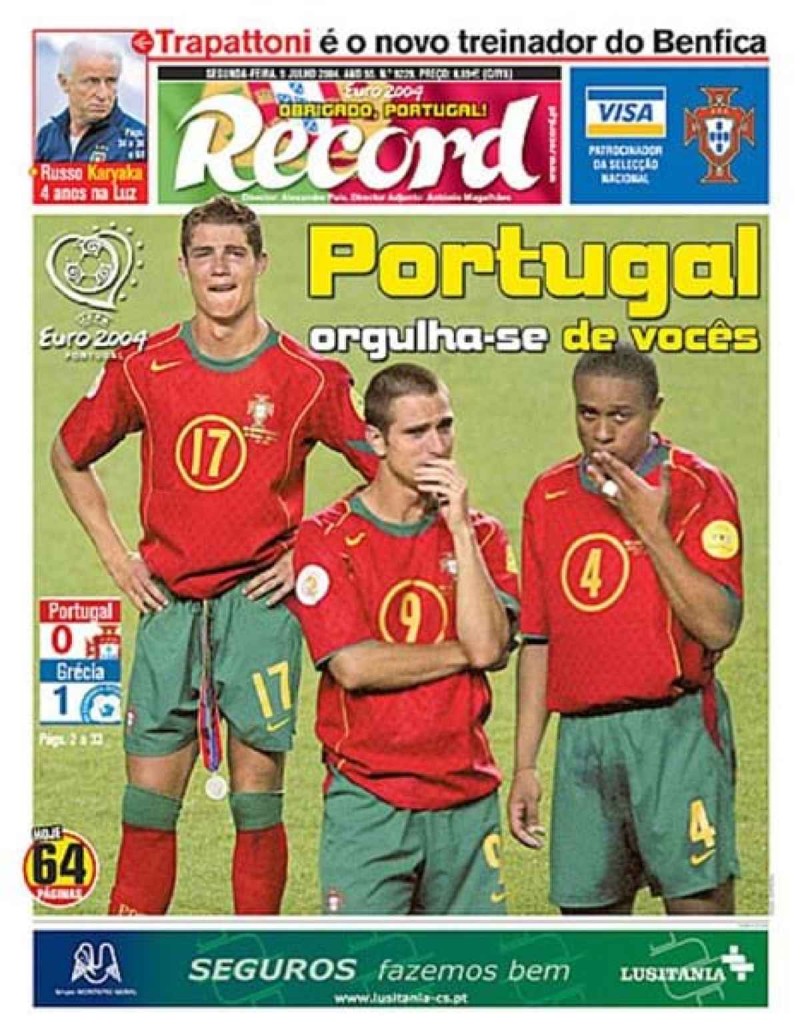 Το πρωτοσέλιδο της πορτογαλικής Record μετά τον τελικό της 4ης Ιουλίου 2004