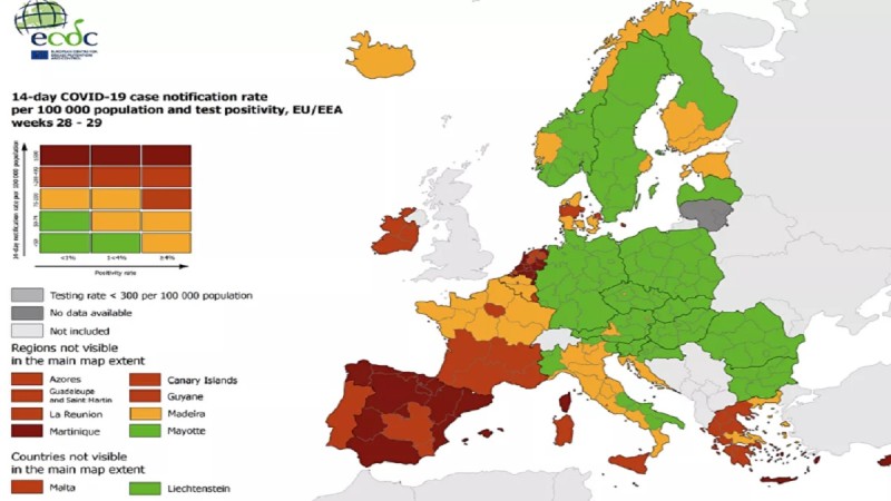 Συναγερμός από το ECDC: Στο «κόκκινο» οι περισσότερες περιοχές της Ελλάδας - Σε «βαθύ κόκκινο» Κρήτη και Νότιο Αιγαίο