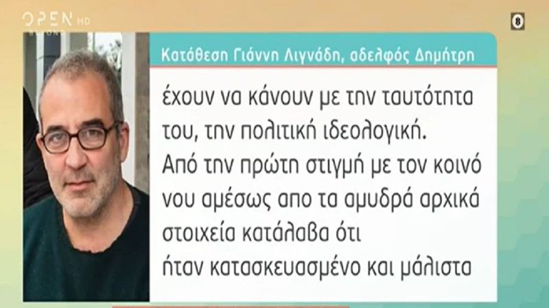 Διαψεύδει Μενδώνη ο αδελφός του Δημήτρη Λιγνάδη: «Δεν ζητήθηκε ποτέ η παραίτησή του!» (Video)