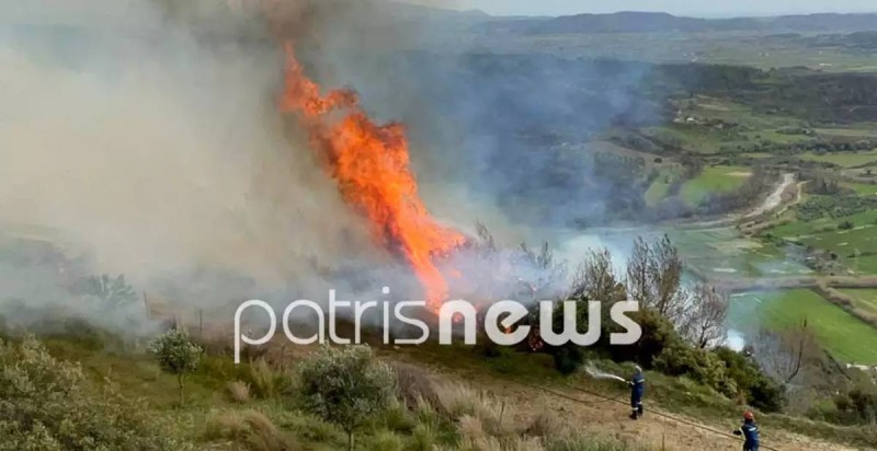 Φωτιά στον Πύργο Ηλείας: Μάχη με τις φλόγες στην Κορυφή