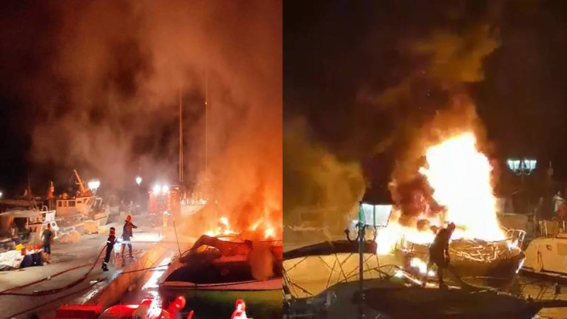 Αίγινα: Φωτιά σε σκάφος στο λιμάνι της Πέρδικας (video)
