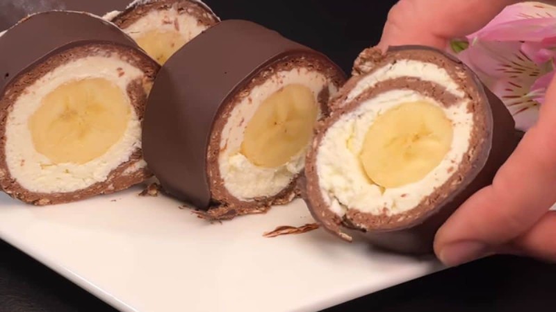 Μπανανογλυκό ψυγείου με επικάλυψη σοκολάτας και κρέμα τυριού έτοιμο σε 10' 