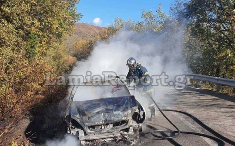 Συναγερμός στη Φθιώτιδα: Αυτοκίνητο τυλίχτηκε στις φλόγες μετά από τροχαίο (photos)