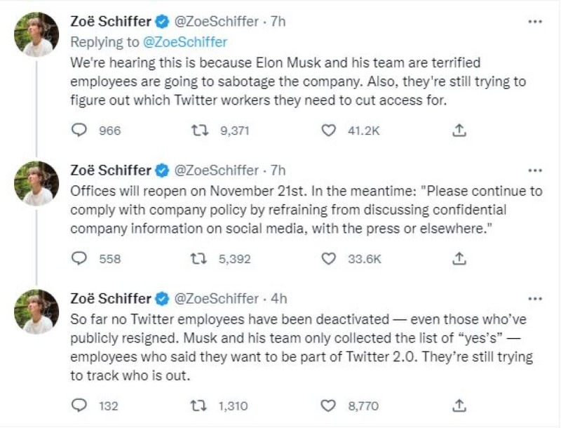 Ανακοινώσεις οτι η εταιρεία του Twitter κλείνει προσωρινά