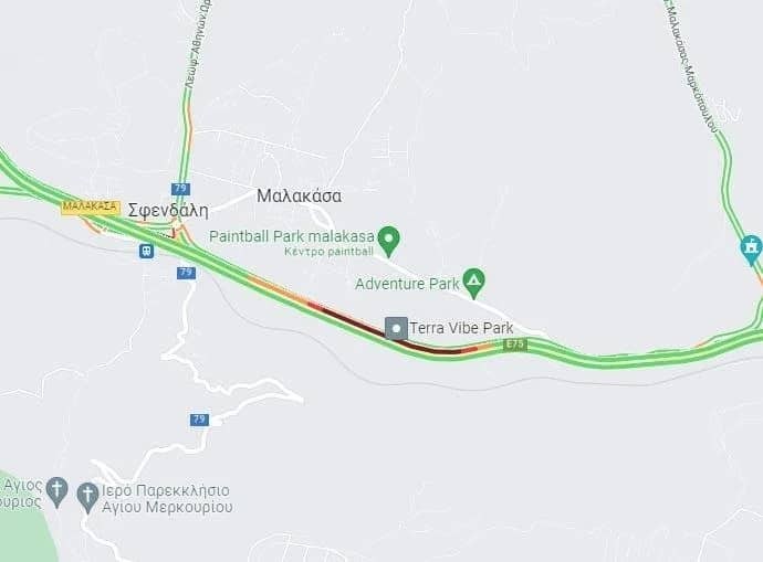 χάρτης με το σημείο που φορτηγό έπιασε φωτιά στη Μαλακάσα
