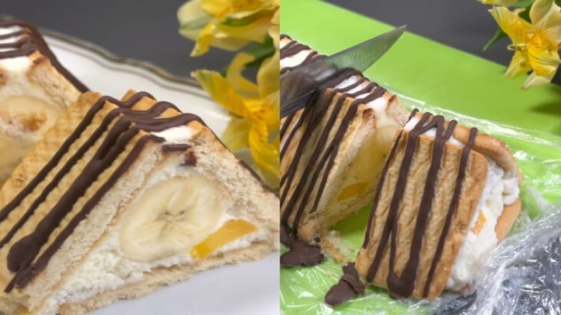 Βγαλμένο από όνειρο: Λαχταριστό γλυκό ψυγείου με μπανάνα, κρέμα και μπισκότο - Γρήγορο και ελαφρύ