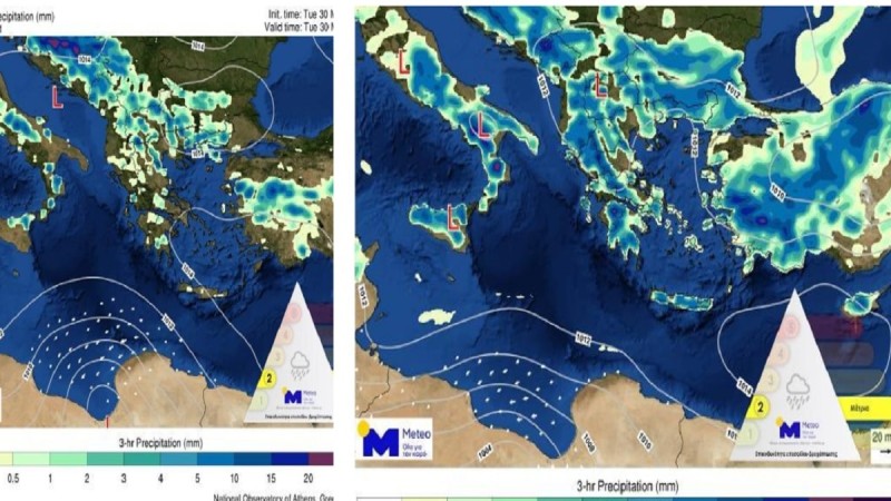 Χάρτες με το που θα βρέξει τις επόμενες ώρες