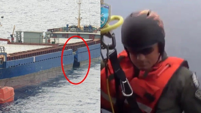 Σύγκρουση πλοίων ανοιχτά της Χίου: Ρήγμα στο πλοίο με τους Τούρκους ναυτικούς - Η στιγμή που Έλληνας διασώστης κατεβαίνει στο κατάστρωμα (Video)