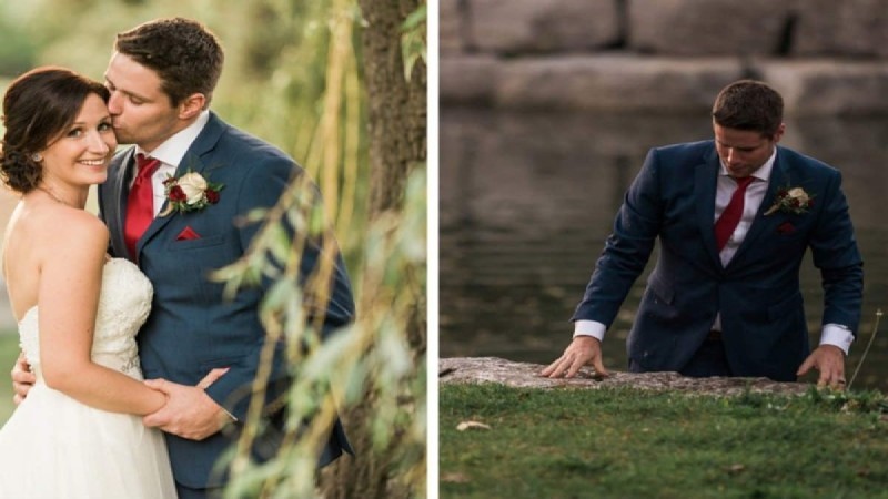Γαμπρός παρατάει τη φωτογράφηση και βουτάει στη λίμνη - Όταν η νύφη καταλαβαίνει τον λόγο, μένει με το στόμα ανοιχτό!
