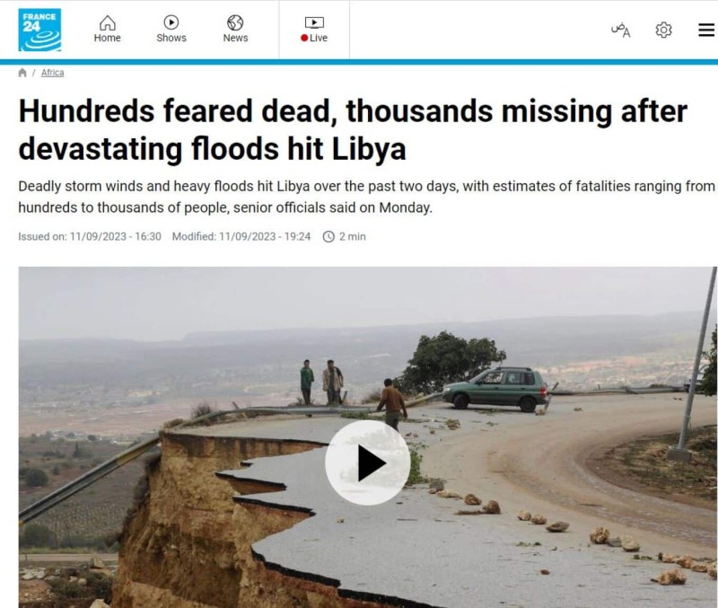  2.000+ νεκροί στην Λιβύη από την κακοκαιρία Daniel - Νέα Θεσσαλία η χώρα της Βορείου Αφρικής - «Χάος εν μέσω βαθιάς πολιτικής κρίσης» γράφουν τα διεθνή ΜΜΕ
