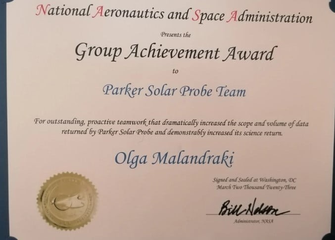 Το βραβείο της Όλγας Μαλανδράκη από τη NASA