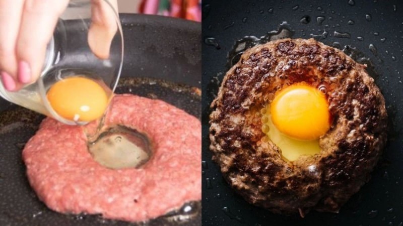 Μοναδικό μαγειρικό κόλπο: Ζύμωσε το μπιφτέκι και έβαλε στην μέση ένα αυγό - Όταν το έριξε στο τηγάνι δεν πίστευε στα μάτια της!