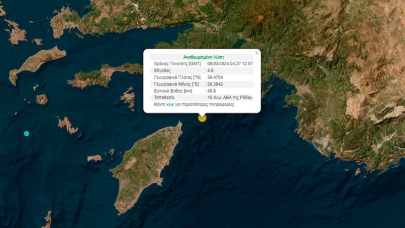 Σεισμός 4,6 Ρίχτερ «ξύπνησε» το νησί της Ρόδου