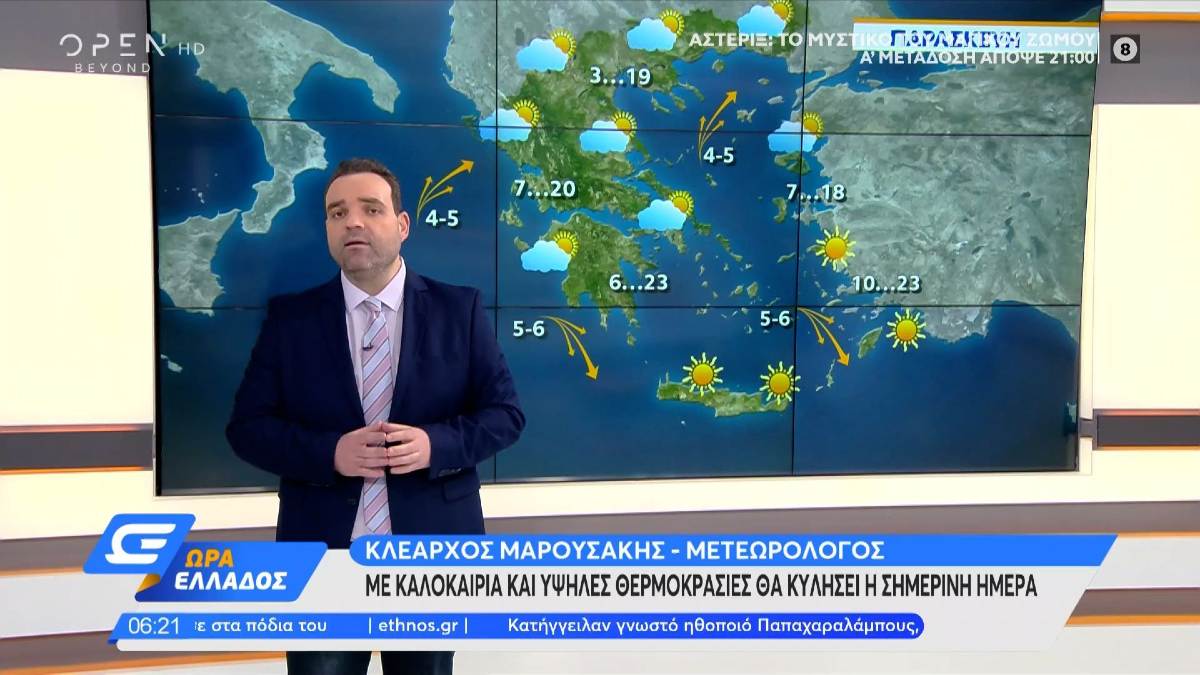 Κλέαρχος Μαρουσάκης: “Με καλοκαιρία και υψηλές θερμοκρασίες θα κυλήσει η σημερινή μέρα”