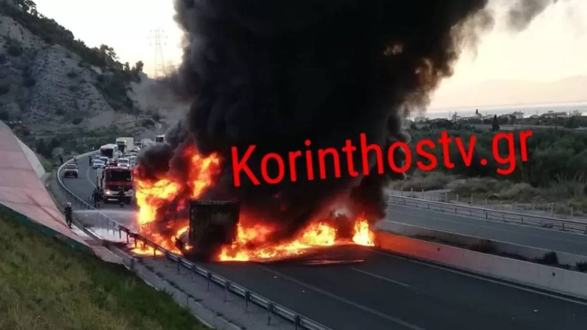 Σοκ την Κορίνθου-Πατρών: Νταλίκα τυλίχθηκε στις φλόγες!
