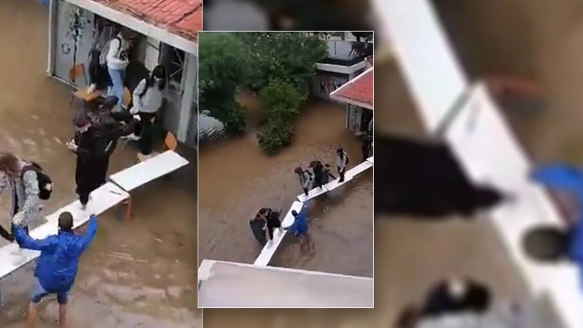 Απίστευτες εικόνες στη Νέα Φιλαδέλφεια από τον “Μπάλλο”: Μαθητές έφτιαξαν… γέφυρα με θρανία για να βγουν από πλημμυρισμένες τάξεις