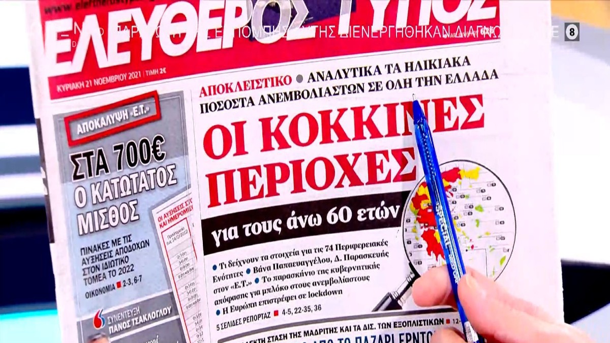 Τα πρωτοσέλιδα των εφημερίδων (21/11)