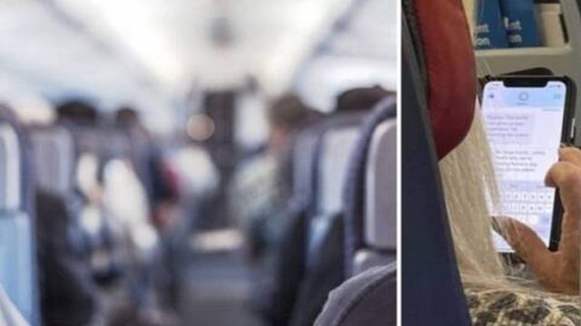 Έπαθε σοκ! Κρυφοκοίταξε το μήνυμα της μπροστινής στο αεροπλάνο και είδε πως έχει COVID (εικόνα)