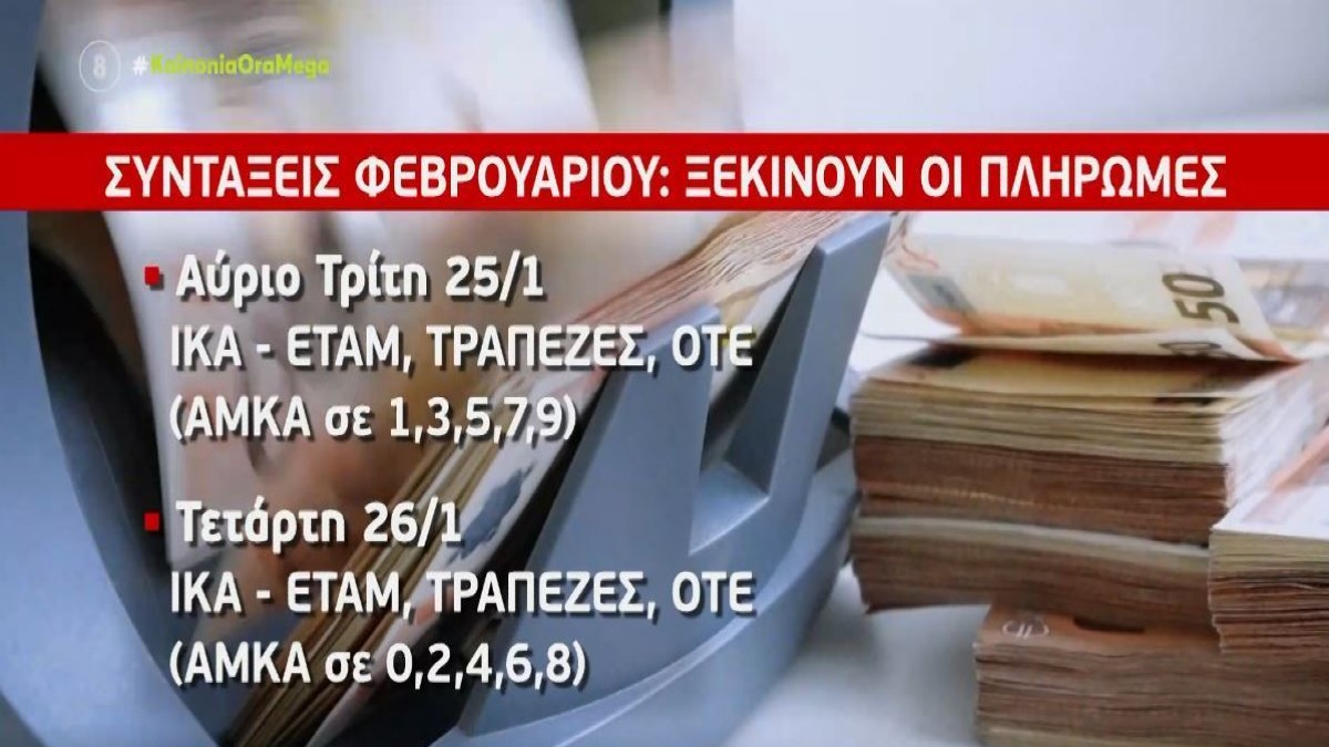 Συντάξεις Φεβρουαρίου: Ξεκινούν την Τρίτη 25/1 οι πληρωμές – Αναλυτικά οι ημερομηνίες για όλα τα Ταμεία (Video)