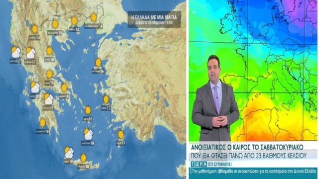 Καιρός σήμερα 26/3: Ανοιξιάτικο το σκηνικό! Που θα φτάσει πάνω από 23 βαθμούς Κελσίου – Αναλυτική πρόγνωση του Κλέαρχου Μαρουσάκη (Video)