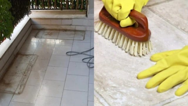 Έκανε λαμπίκο το μπαλκόνι: Έβαλε σε ένα μπολ αλάτι και πράσινο σαπούνι και έτριψε όλες τις επιφάνειες