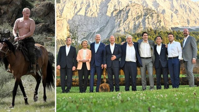 Σύνοδος G7: Κοροϊδεύουν τον ημίγυμνο Πούτιν οι ηγέτες των χωρών – Βγάζουν σακάκια, γραβάτες και αναμνηστικές φωτογραφίες (video)