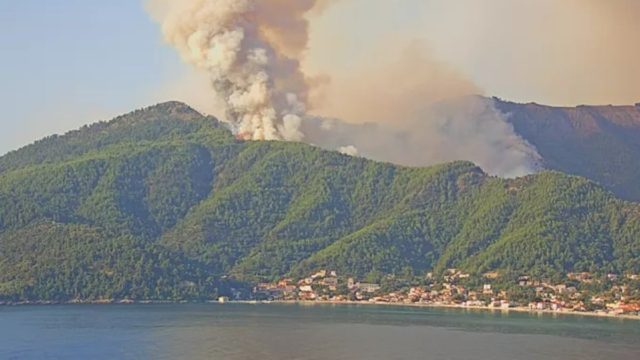 Φωτιά στη Θάσο: Συνεχίζεται η μάχη των πυροσβεστών – Κάηκαν τα μοναδικά έλατα που υπήρχαν στο νησί