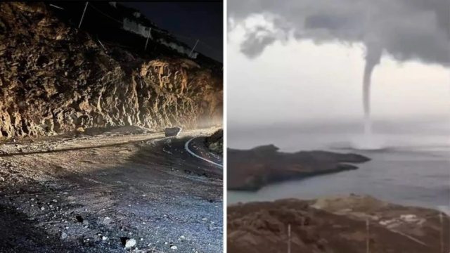 Καιρός: Κατολισθήσεις στη Σαντορίνη, υδροστρόβιλος στη Μύκονο! «Αγριεύει» η κακοκαιρία – Πού θα «χτυπήσει» τις επόμενες ώρες η «ψυχρή λίμνη» (Video)