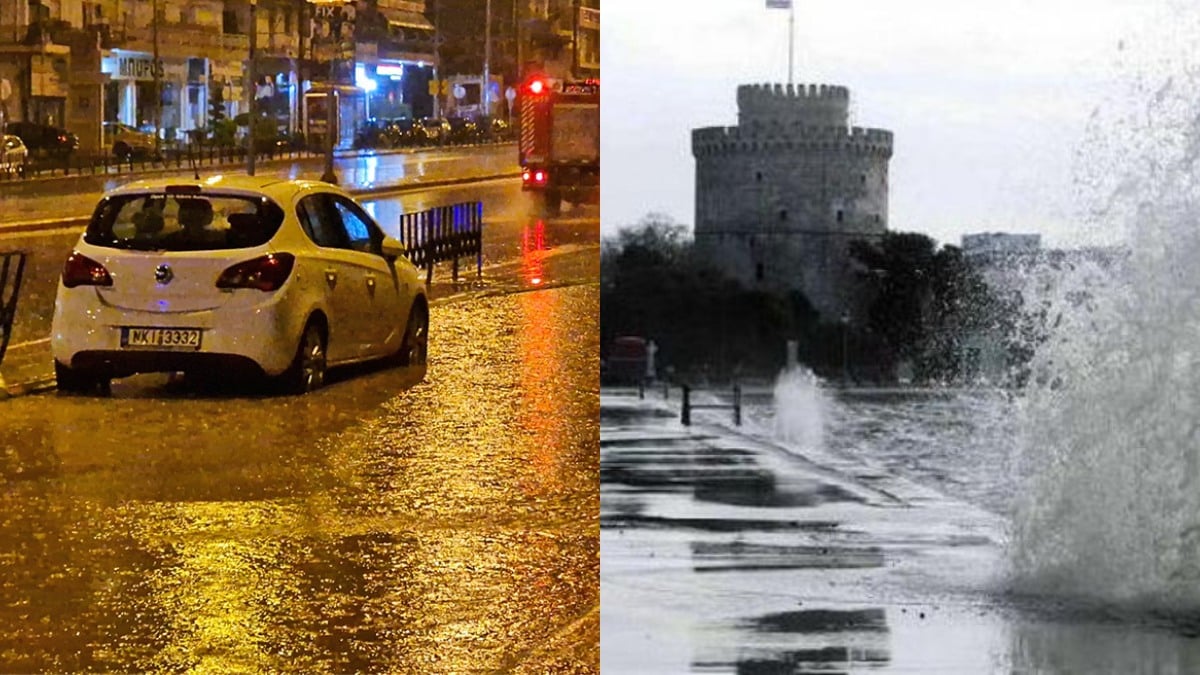 Κακοκαιρία: Πλημμύρισαν ξανά δρόμοι στη Θεσσαλονίκη – Αυτοκίνητο «καρφώθηκε» σε κατάστημα