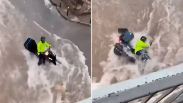 Θεσσαλονίκη: Σοκαριστικό βίντεο – Ορμητικά νερά παρασέρνουν διανομέα