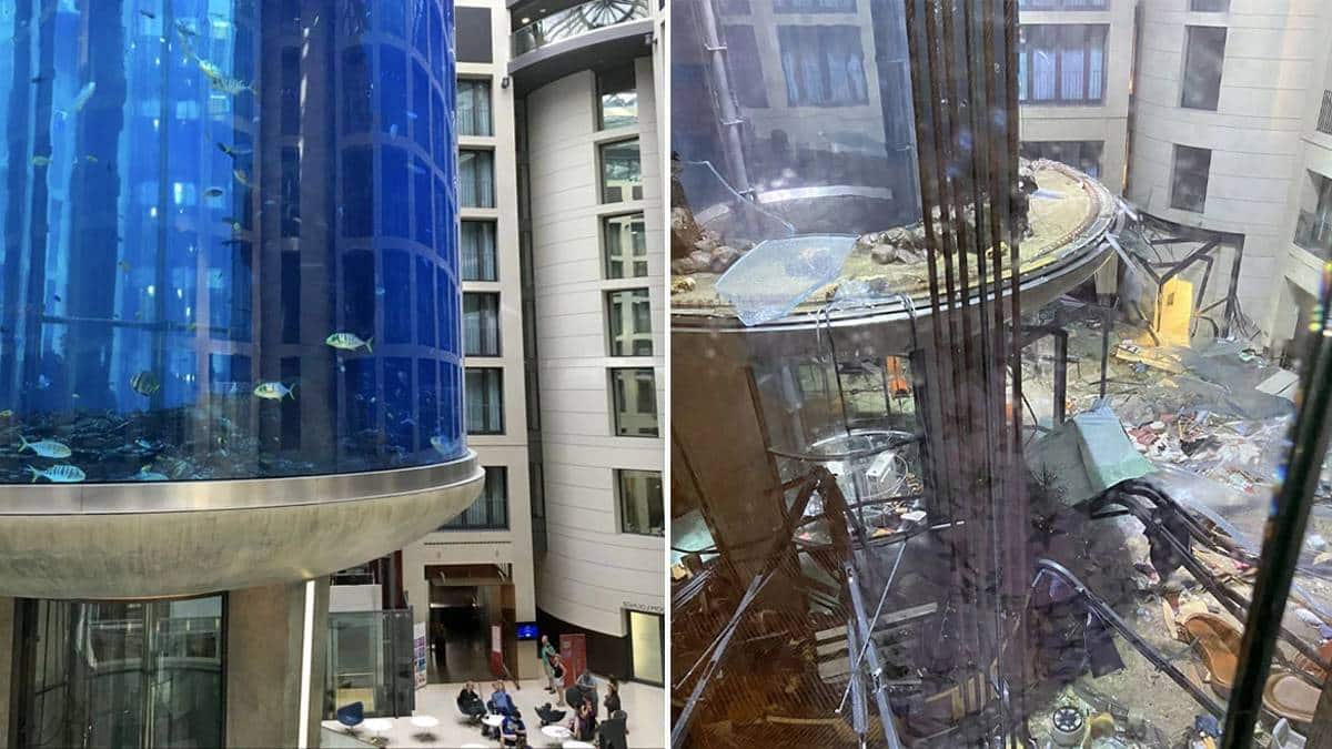 Πανικός στην Γερμανία: Τεράστιο ενυδρείο με 1500 ψάρια «εξερράγη» σε ξενοδοχείο (Video)