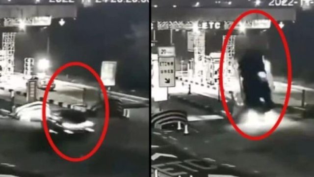 Κινηματογραφικό ατύχημα στην Κίνα: Αυτοκίνητο χτυπά σε σταθμό διοδίων και…αιωρείται 15 μέτρα (video)